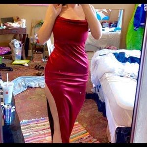 Pinkish red satin dress with leg slit,Windsor,size medium,like new condition